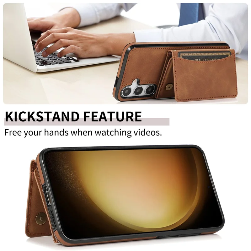 For Samsung Galaxy S26 Phone Case Tri-Fold Wallet Kickstand PU Leather + TPU Back Cover - Brown