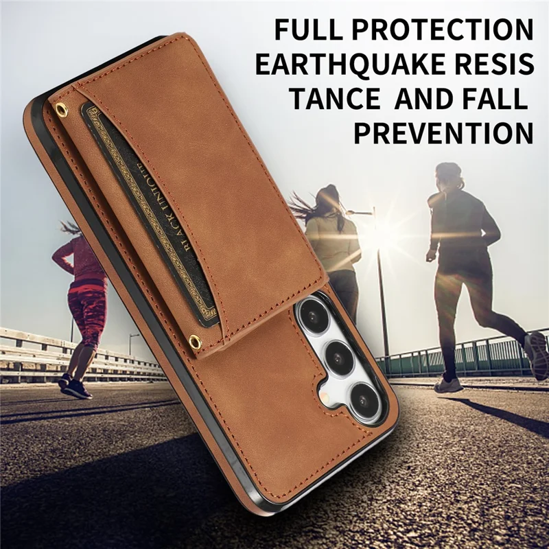 For Samsung Galaxy S26 Phone Case Tri-Fold Wallet Kickstand PU Leather + TPU Back Cover - Brown