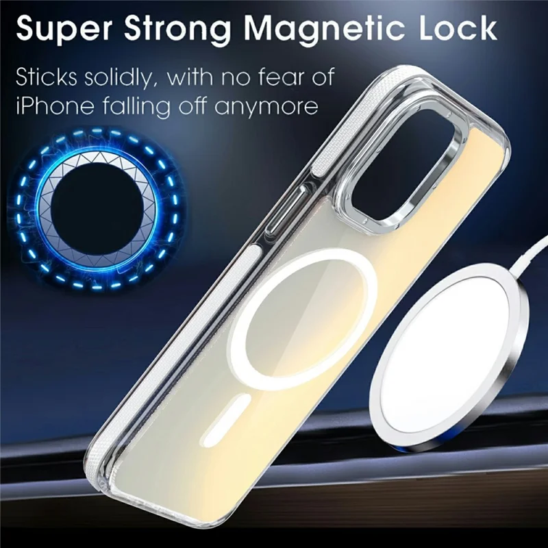 For iPhone 15 Pro Case Compatible with MagSafe Cute Fluorescent Design TPU Acrylic Phone Back Cover - White