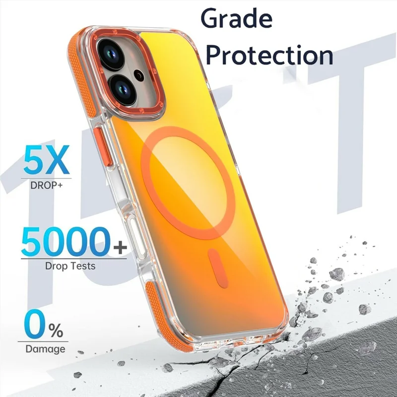 Für iPhone 16 Hülle kompatibel mit MagSafe Süßes fluoreszierendes Design TPU Acryl Handy-Rückseite – Orange