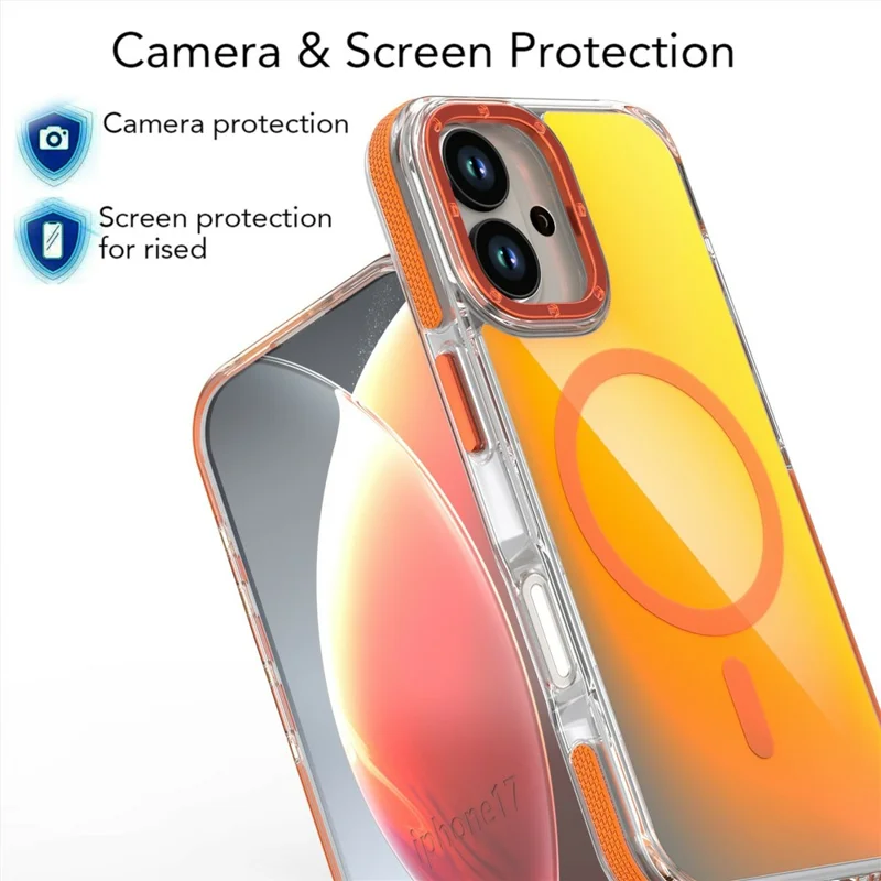 Für iPhone 16 Hülle kompatibel mit MagSafe Süßes fluoreszierendes Design TPU Acryl Handy-Rückseite – Orange