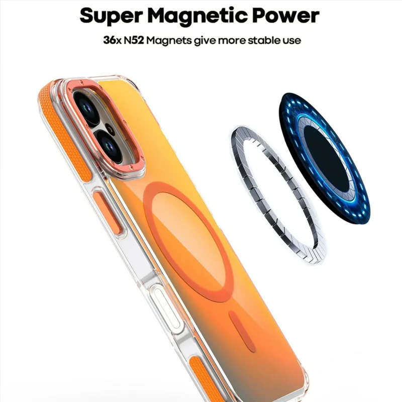 Für iPhone 16 Hülle kompatibel mit MagSafe Süßes fluoreszierendes Design TPU Acryl Handy-Rückseite – Orange