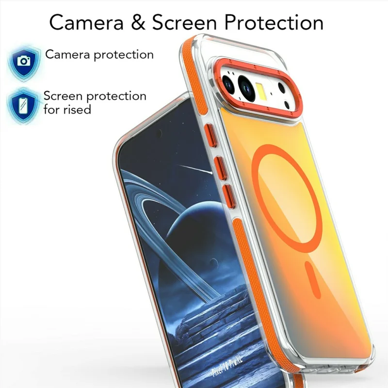 For Google Pixel 10 Pro XL Magnetic Case Cute Fluorescent Design TPU Acrylic Phone Back Cover - Orange