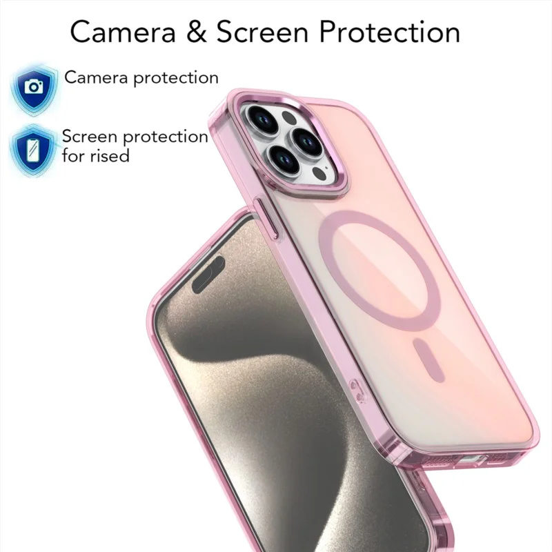 For iPhone 15 Pro Magnetic Case Cute Fluorescent Design TPU Phone Back Cover - Pink