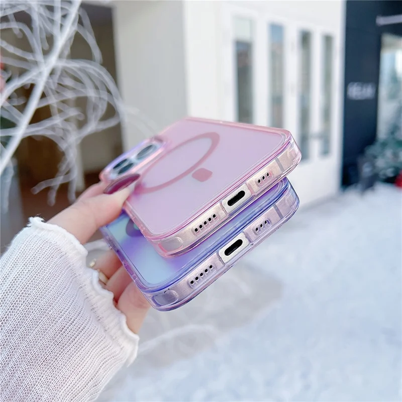 For iPhone 15 Pro Magnetic Case Cute Fluorescent Design TPU Phone Back Cover - Pink