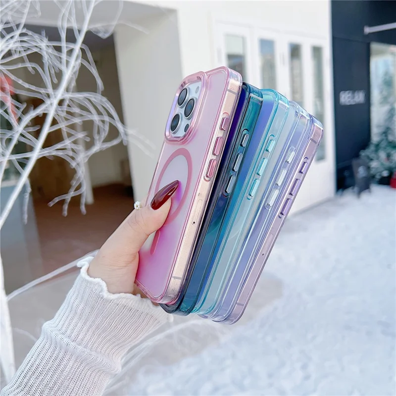 For iPhone 15 Pro Magnetic Case Cute Fluorescent Design TPU Phone Back Cover - Pink