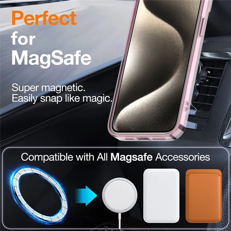 For iPhone 15 Pro Max Magnetic Case Cute Fluorescent Design TPU Phone Back Cover - Pink