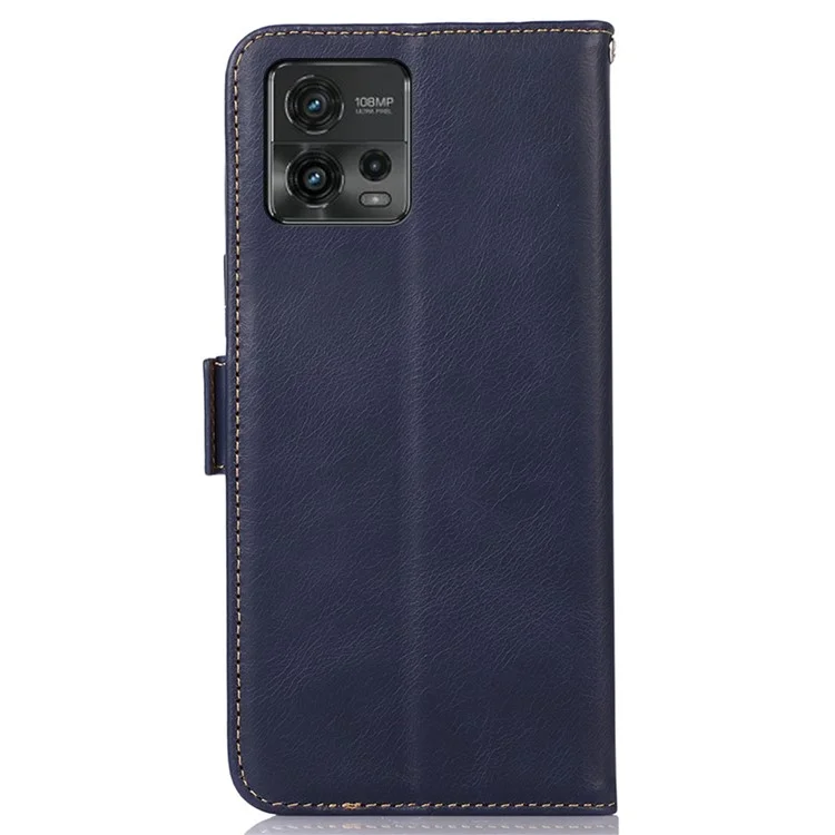 Case de Teléfonos Celulares Para Motorola Moto G72 4G, RFID Bloqueo de la Billetera Cierre Magnético Textura Crazy Horse Cover Cover Cover Cover Cover Cover - Azul