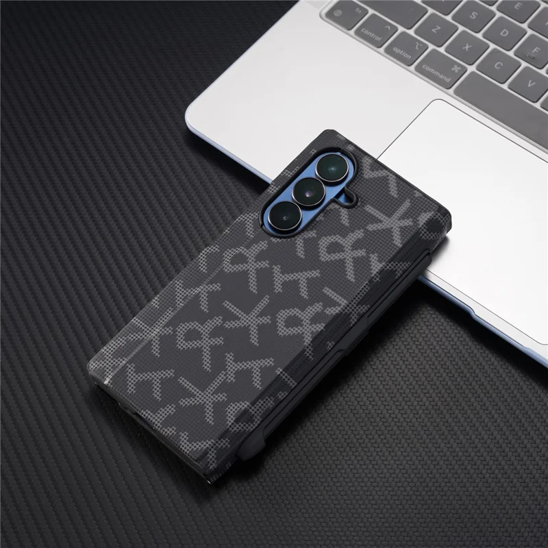 For Samsung Galaxy Z Fold7 5G Case Geometric Pixel Pattern Kickstand Foldable PC Phone Cover with Stylus - Black
