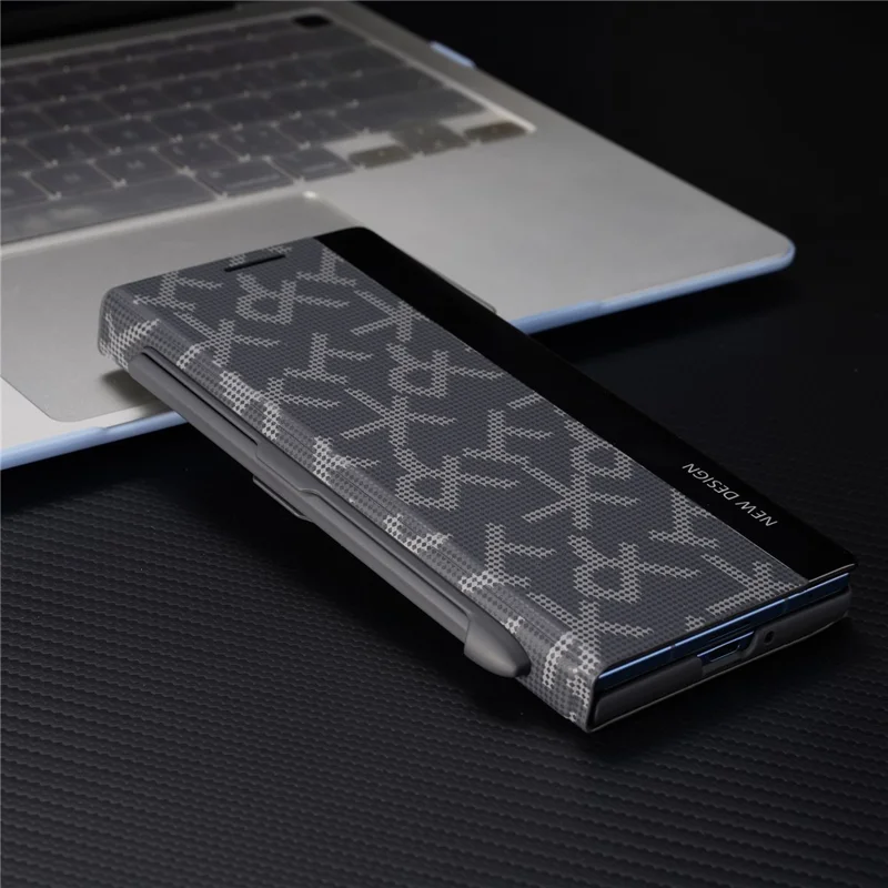 For Samsung Galaxy Z Fold7 5G Case Geometric Pixel Pattern Kickstand Foldable PC Phone Cover with Stylus - Black
