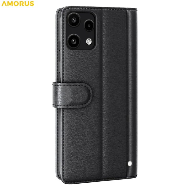 AMORUS For Nothing Phone (3a) Lite 5Ga Stand Cases Calf Texture Genuine Split Leather Wallet Phone Cover - Black