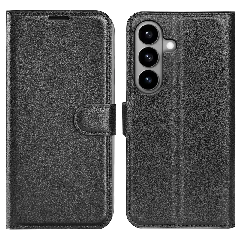AMORUS For Samsung Galaxy S26+ Wallet Case Litchi Texture Shockproof Leather Flip Stand Phone Cover - Black