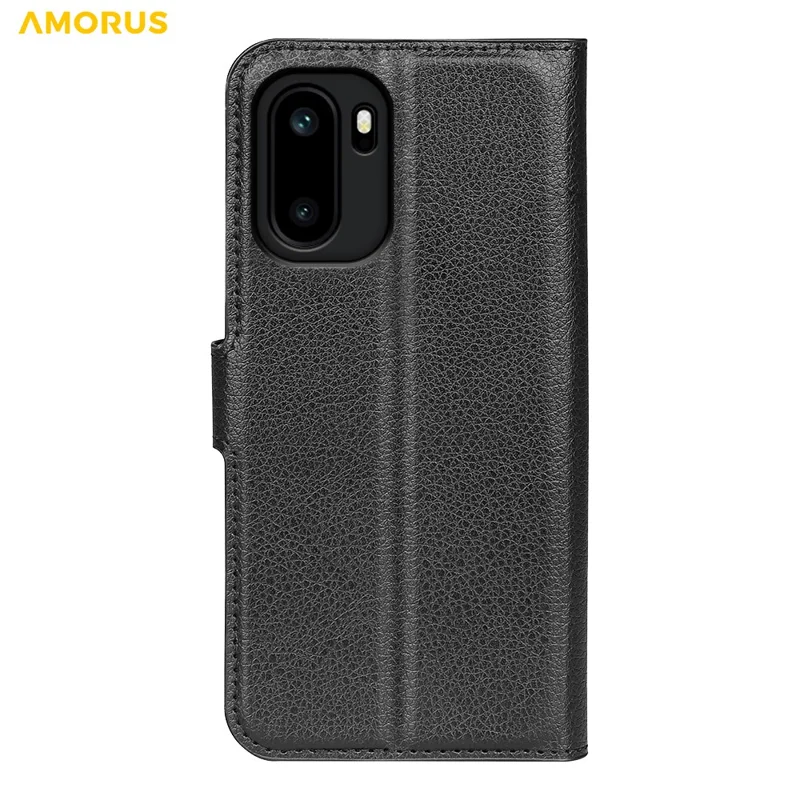 AMORUS For OnePlus Ace 6 5G Wallet Case Litchi Texture Shockproof Leather Flip Stand Phone Cover - Black