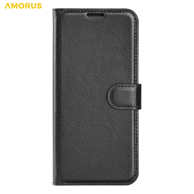 AMORUS For Nothing Phone (3a) Lite 5G Wallet Case Litchi Texture Shockproof Leather Flip Stand Phone Cover - Black