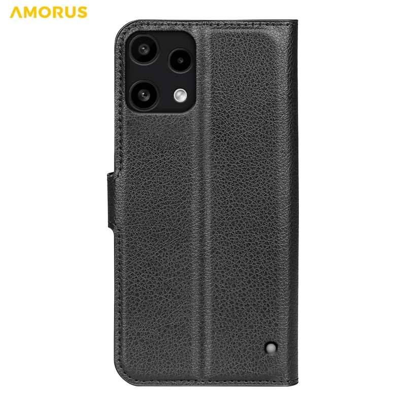AMORUS For Nothing Phone (3a) Lite 5G Wallet Case Litchi Texture Shockproof Leather Flip Stand Phone Cover - Black
