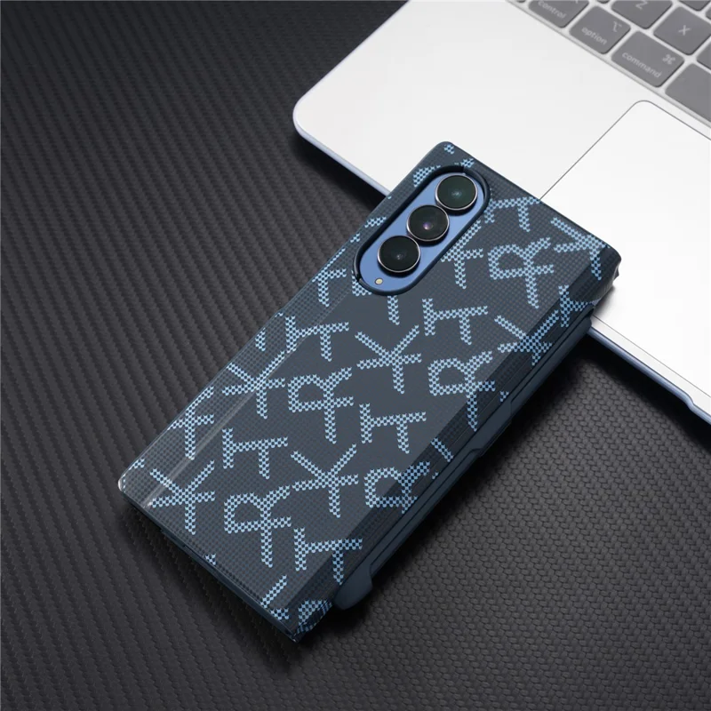 For Samsung Galaxy Z Fold3 5G Case Geometric Pixel Pattern Kickstand Foldable PC Phone Cover with Stylus - Blue