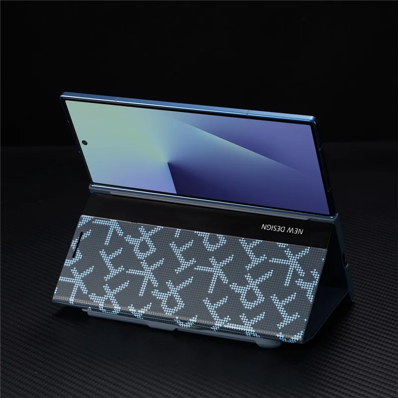 For Samsung Galaxy Z Fold3 5G Case Geometric Pixel Pattern Kickstand Foldable PC Phone Cover with Stylus - Blue