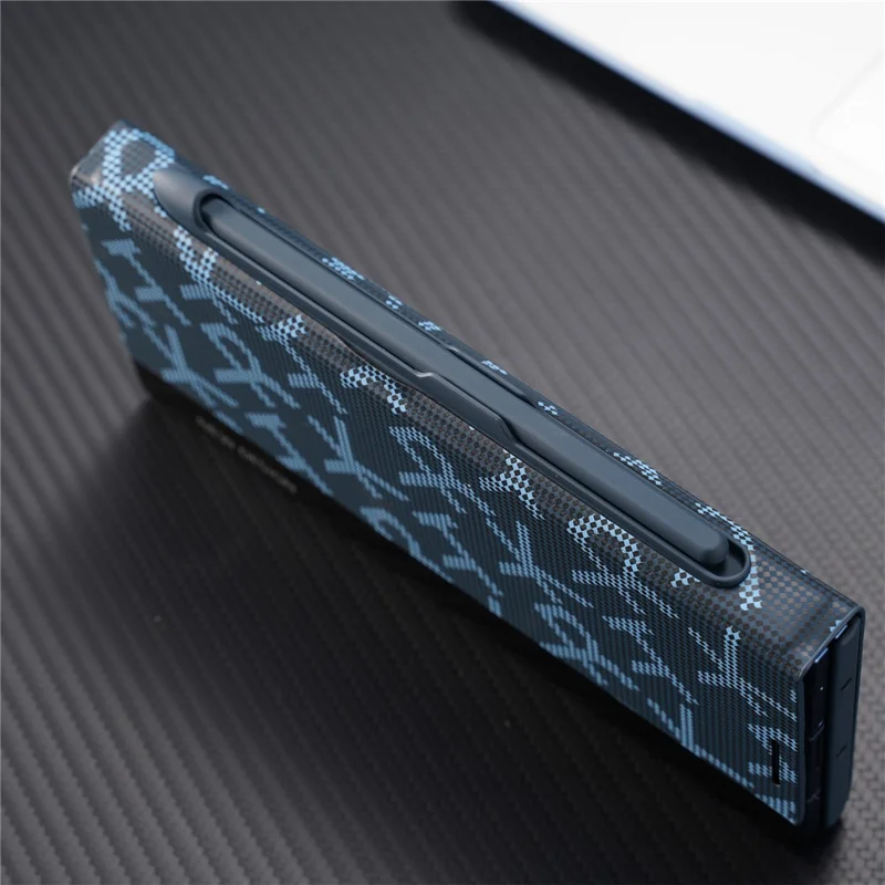 For Samsung Galaxy Z Fold5 5G Case Geometric Pixel Pattern Kickstand Foldable PC Phone Cover with Stylus - Blue