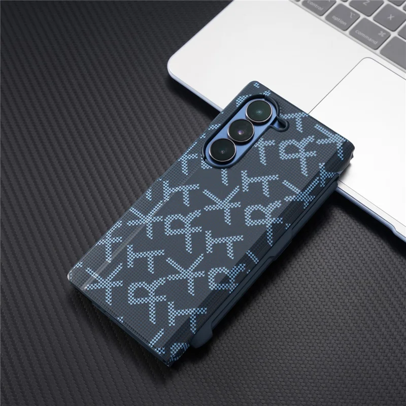 Cover per Samsung Galaxy Z Fold6 5G con Stile Stilettro Geometrico a Pixel, Supporto Integrato, Cover Rigida in Policarbonato per Smartphone Pieghevole - Blu
