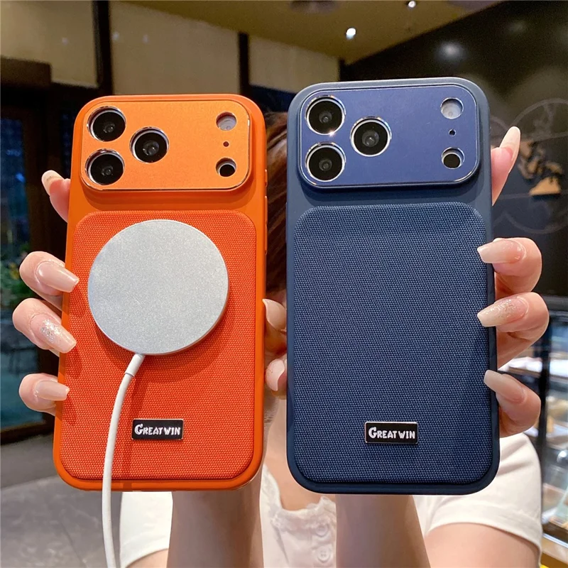 For iPhone 17 Pro Magnetic Case TPU + PU Leather Anti-Drop Phone Cover Compatible with MagSafe - Orange