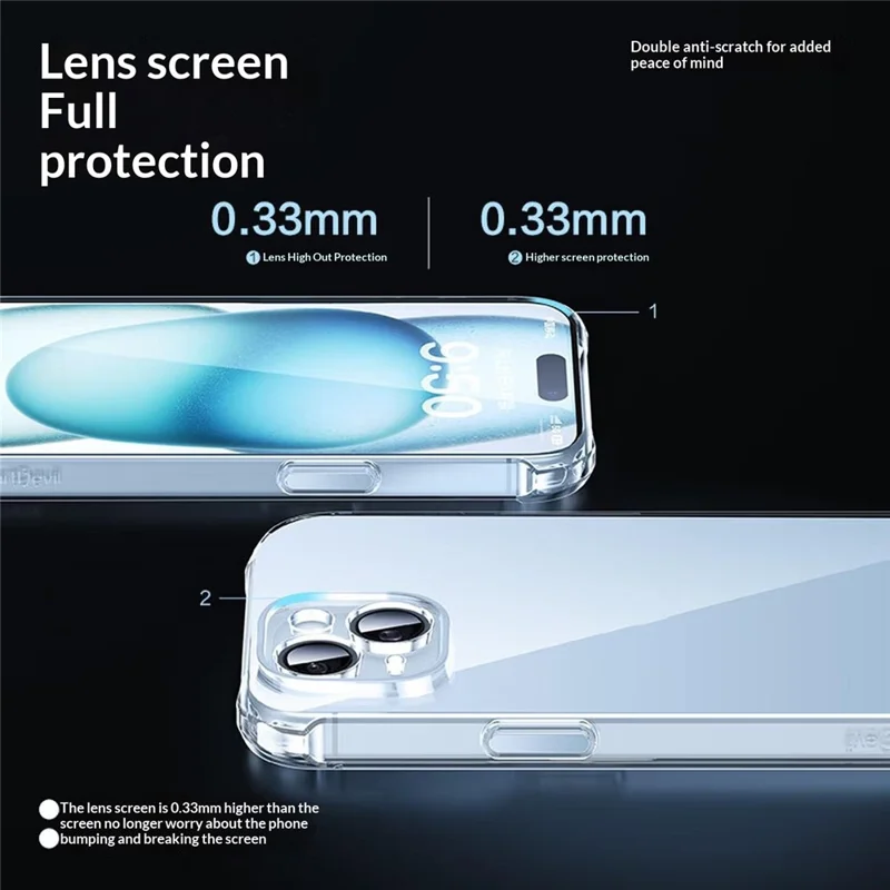 SMARTDEVIL For iPhone 15 Clear Case TPU Anti-drop Phone Cover - Transparent