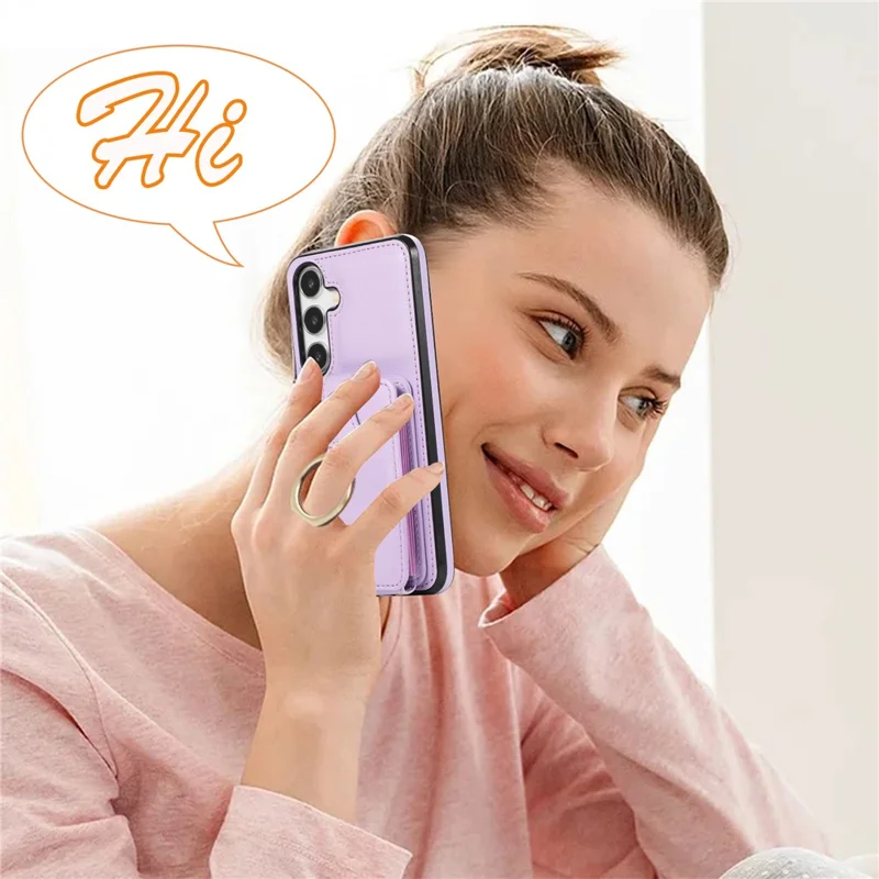 Étui pour Samsung Galaxy A57 5G avec porte-cartes, anneau, support pivotant, en TPU + cuir PU, housse de téléphone avec dragonne longue - Violet
