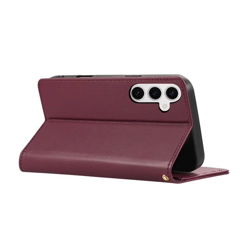 For Samsung Galaxy A57 5G Case RFID Blocking Wallet Stand Rhombus Leather Cover with Wrist Strap - Red