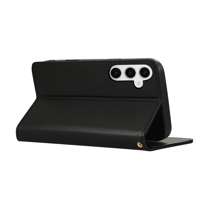 For Samsung Galaxy S26 Case RFID Blocking Wallet Stand Rhombus Leather Cover with Wrist Strap - Black