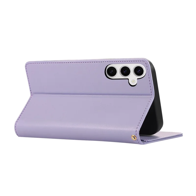 For Samsung Galaxy S26+ Case RFID Blocking Wallet Stand Rhombus Leather Phone Cover with Wrist Strap - Purple