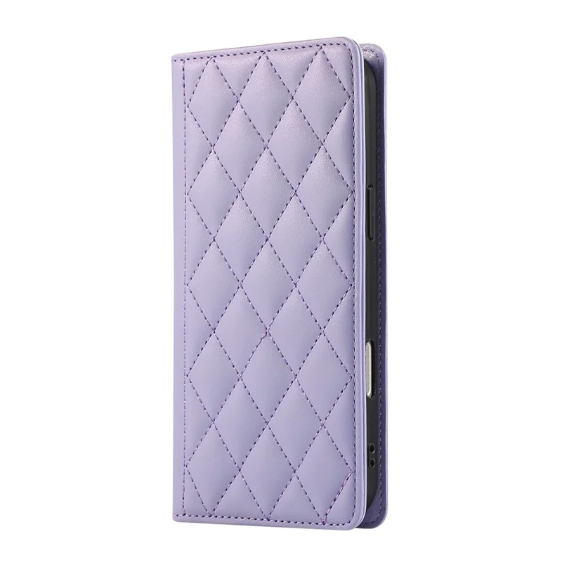 For Samsung Galaxy S26+ Case RFID Blocking Wallet Stand Rhombus Leather Phone Cover with Wrist Strap - Purple