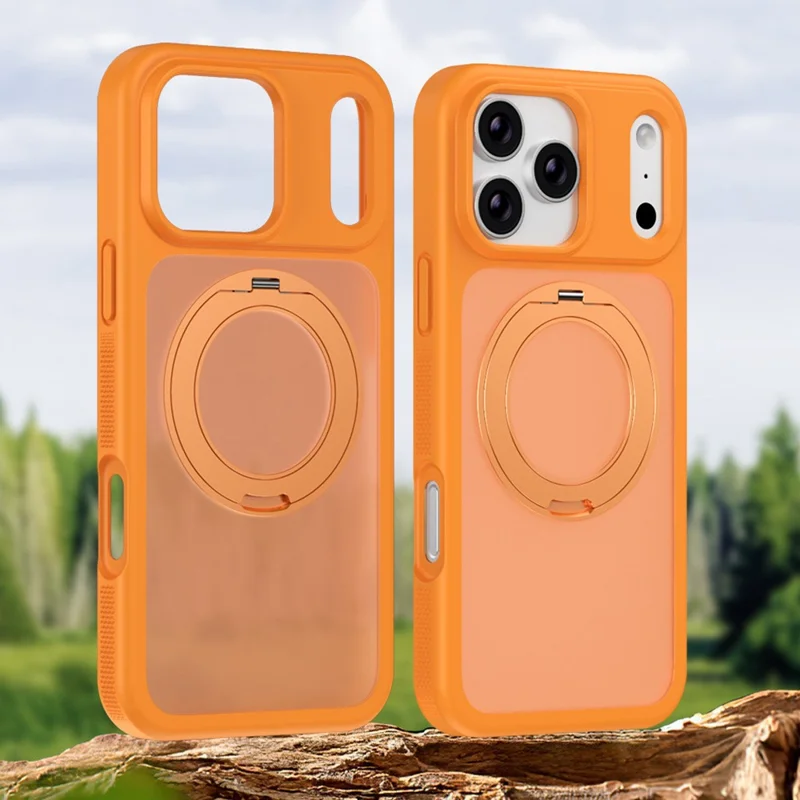 For iPhone 17 Pro Max Case Compatible with MagSafe Rotating Kickstand Skin Touch Anti Stain TPU PC Phone Cover - Orange