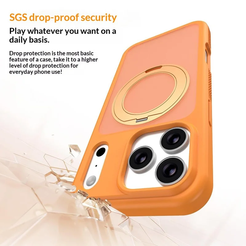 For iPhone 17 Pro Max Case Compatible with MagSafe Rotating Kickstand Skin Touch Anti Stain TPU PC Phone Cover - Orange