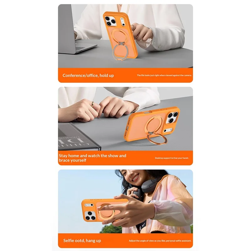 For iPhone 17 Pro Max Case Compatible with MagSafe Rotating Kickstand Skin Touch Anti Stain TPU PC Phone Cover - Orange