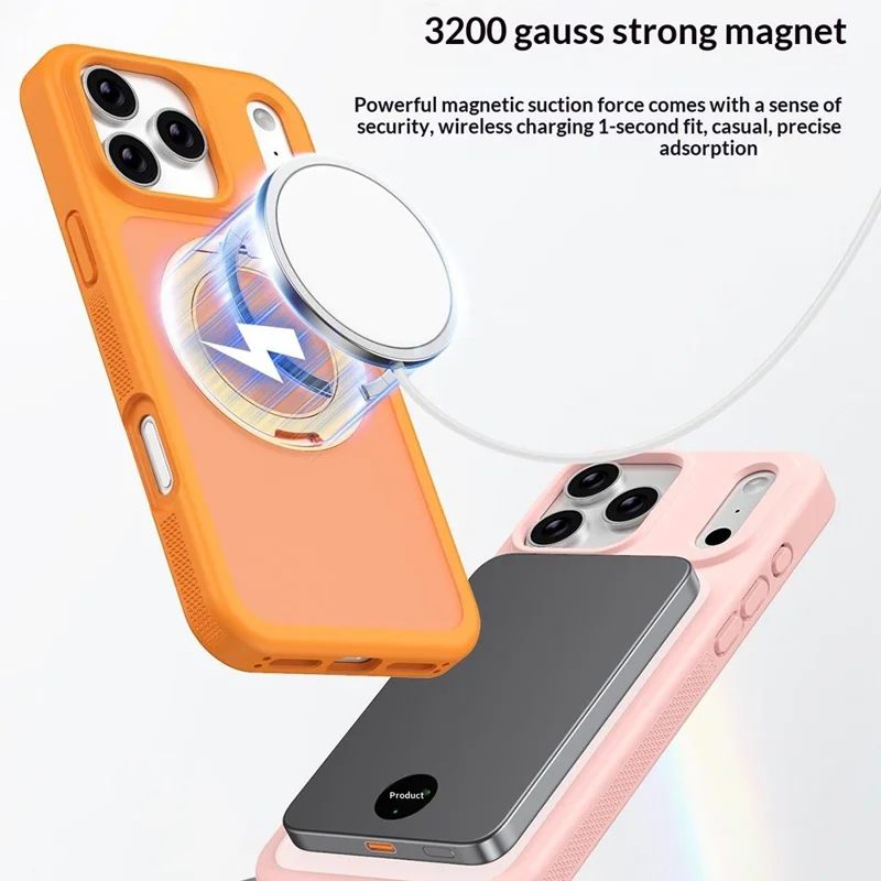 For iPhone 17 Pro Max Case Compatible with MagSafe Rotating Kickstand Skin Touch Anti Stain TPU PC Phone Cover - Orange