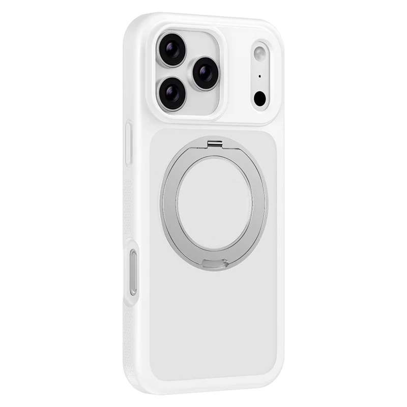 For iPhone 17 Pro Max Case Compatible with MagSafe Rotating Kickstand Skin Touch Anti Stain TPU PC Phone Cover - White