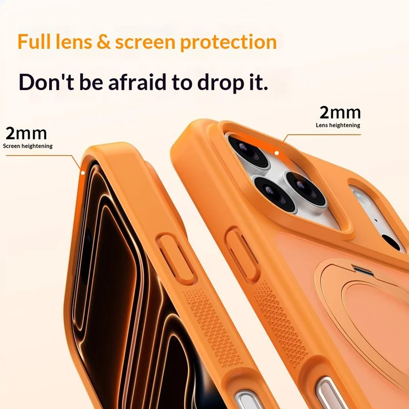 For iPhone 17 Pro Max Case Compatible with MagSafe Rotating Kickstand Skin Touch Anti Stain TPU PC Phone Cover - White