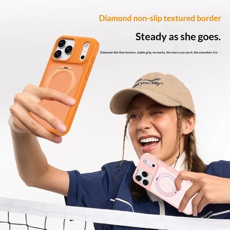 For iPhone 17 Pro Case Compatible with MagSafe Rotating Kickstand Skin Touch Anti Stain TPU PC Phone Cover - Orange