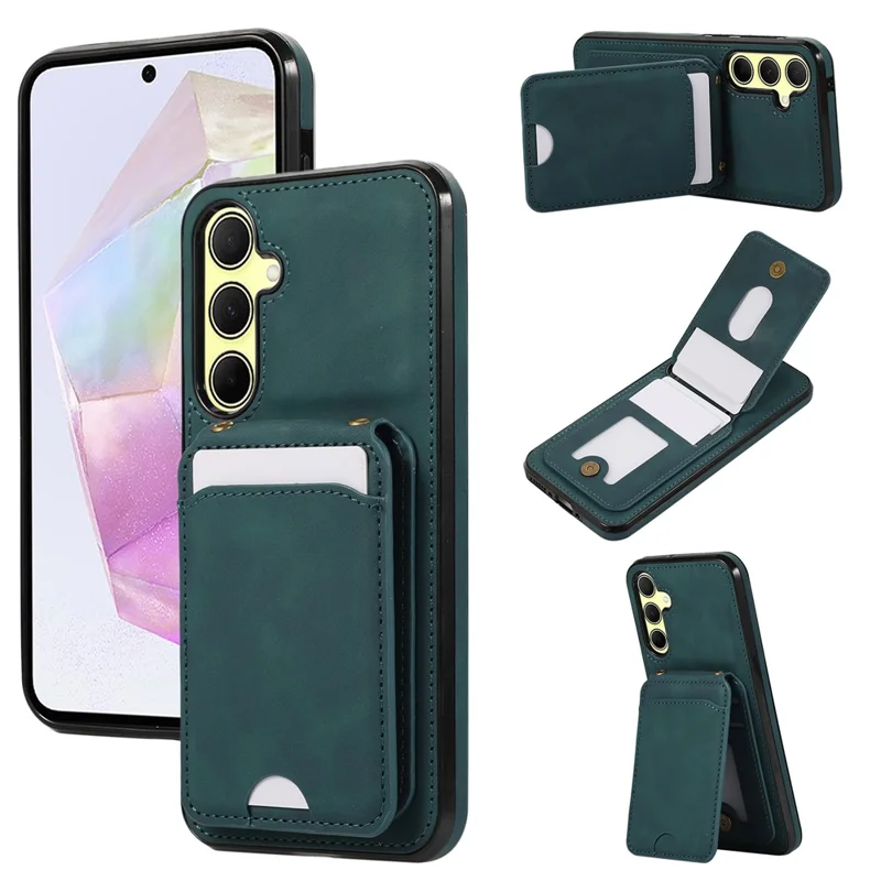 Étui pour Samsung Galaxy A37 5G avec porte-cartes, support intégré, en cuir + TPU, avec sangle amovible - Vert