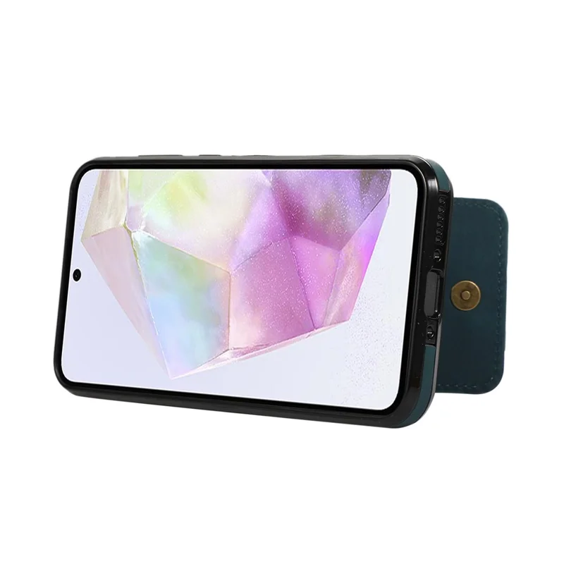 Étui pour Samsung Galaxy A37 5G avec porte-cartes, support intégré, en cuir + TPU, avec sangle amovible - Vert