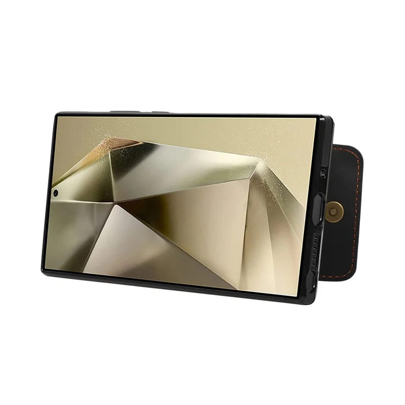 Voor Samsung Galaxy S26 Ultra Hoesje Met Pasjeshouder En Steunplaatje Van Leer + TPU Telefoonhoesje Met Schouderband - Zwart