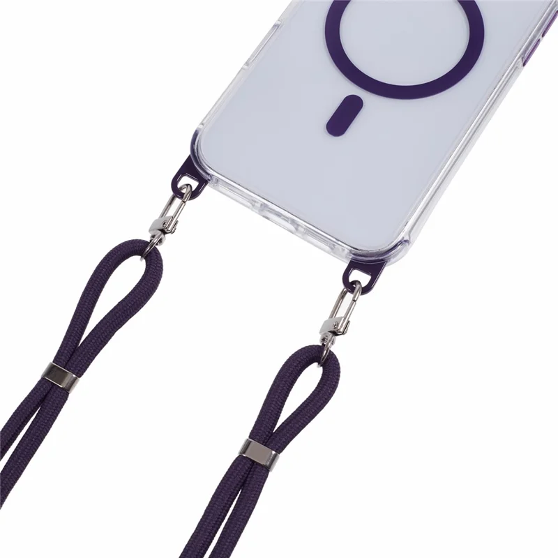 For iPhone 17 Clear Case Compatible with MagSafe Shockproof PC+TPU Phone Cover with Long Lanyard - Purple