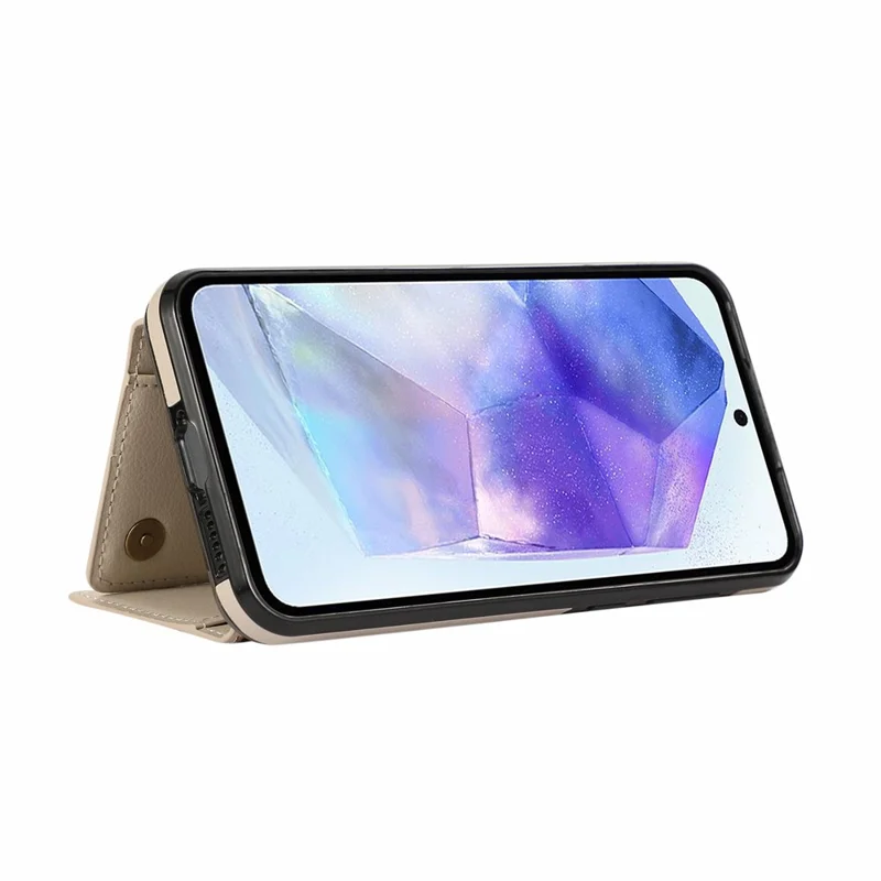 For Samsung Galaxy S26+ Leather Back Cover Zipper Wallet Kickstand Phone Case with Shoulder Strap - Beige