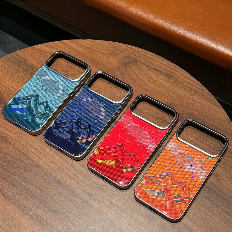 For iPhone 17 Pro Max Case Compatible with MagSafe Starry Mountain Series Pixel Style Gradient Design TPU + PC Phone Cover - Navy Blue