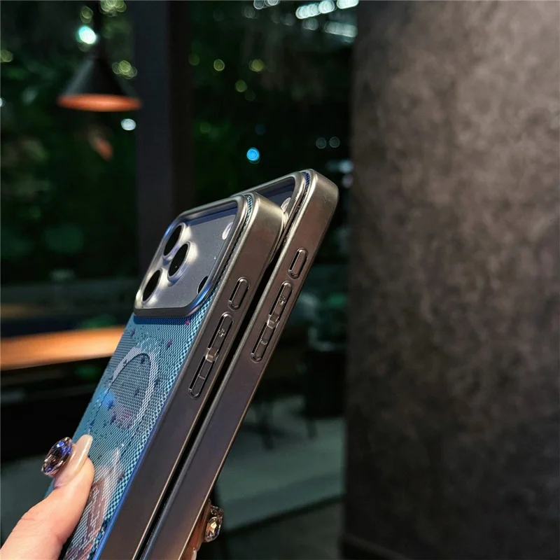 For iPhone 17 Pro Max Case Compatible with MagSafe Starry Mountain Series Pixel Style Gradient Design TPU + PC Phone Cover - Navy Blue