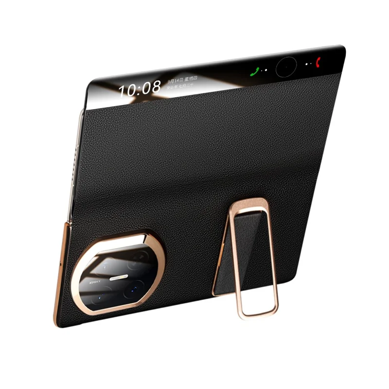 QIALINO For Huawei Mate X7 Case Genuine Cow Leather Kickstand Phone Cover with View Window - Black