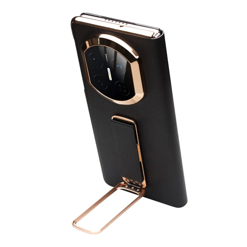 QIALINO For Huawei Mate X7 Case Genuine Cow Leather Kickstand Phone Cover with View Window - Black