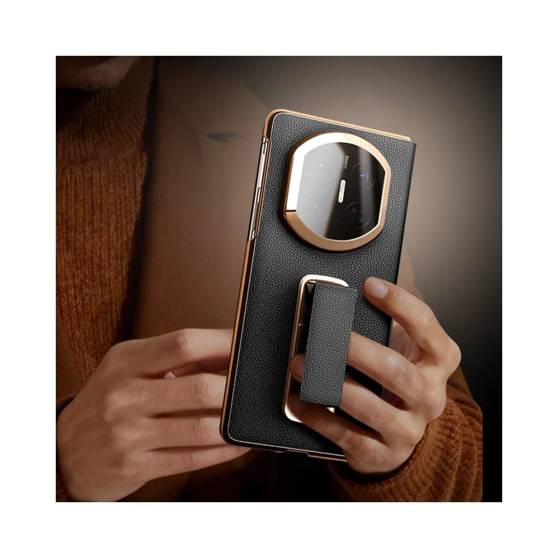 QIALINO For Huawei Mate X7 Case Genuine Cow Leather Kickstand Phone Cover with View Window - Black