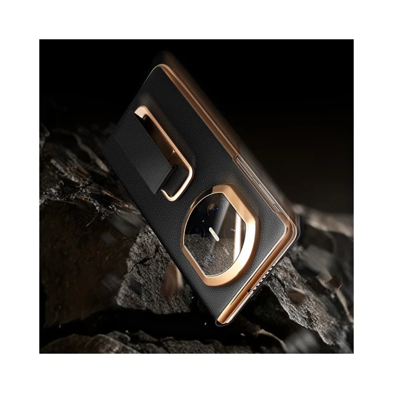 QIALINO For Huawei Mate X7 Case Genuine Cow Leather Kickstand Phone Cover with View Window - Black