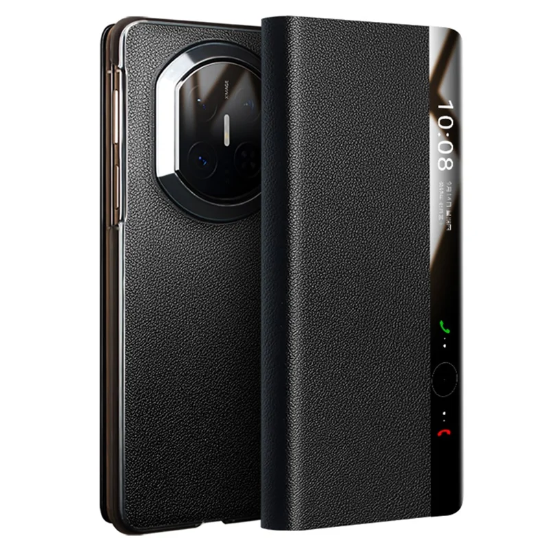 QIALINO For Huawei Mate X7 Case Smart View Window Genuine Cow Leather Phone Cover - Black