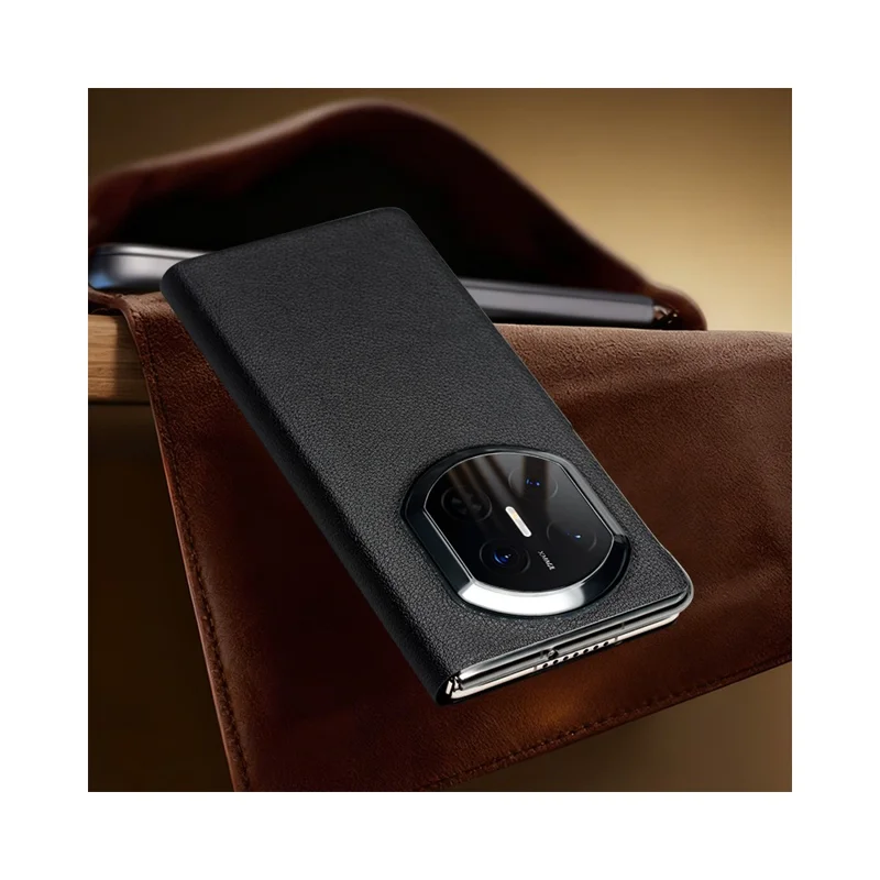 QIALINO For Huawei Mate X7 Case Smart View Window Genuine Cow Leather Phone Cover - Black
